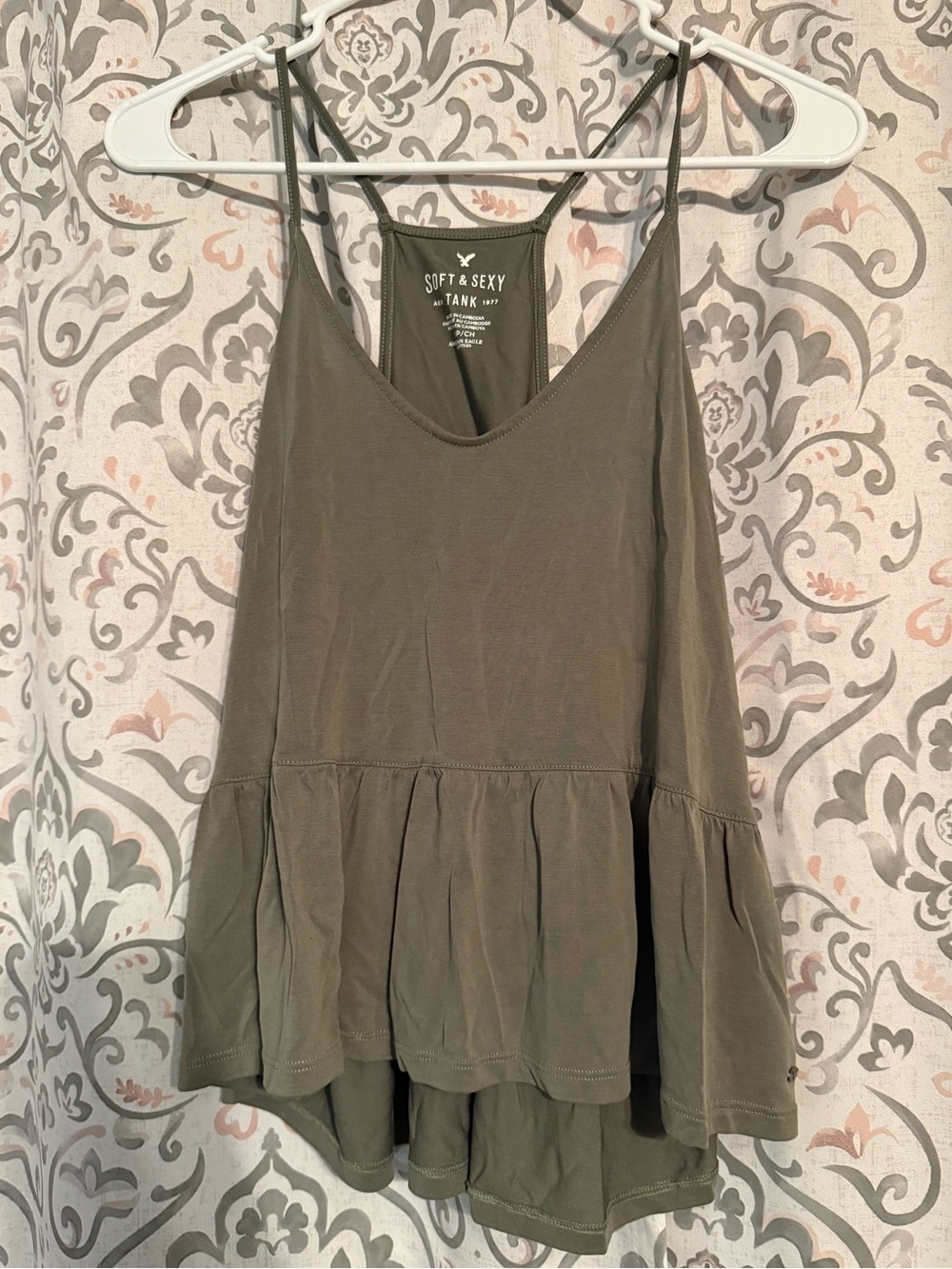 American Eagle Outfitters Olive Green Ruffle Tank Top